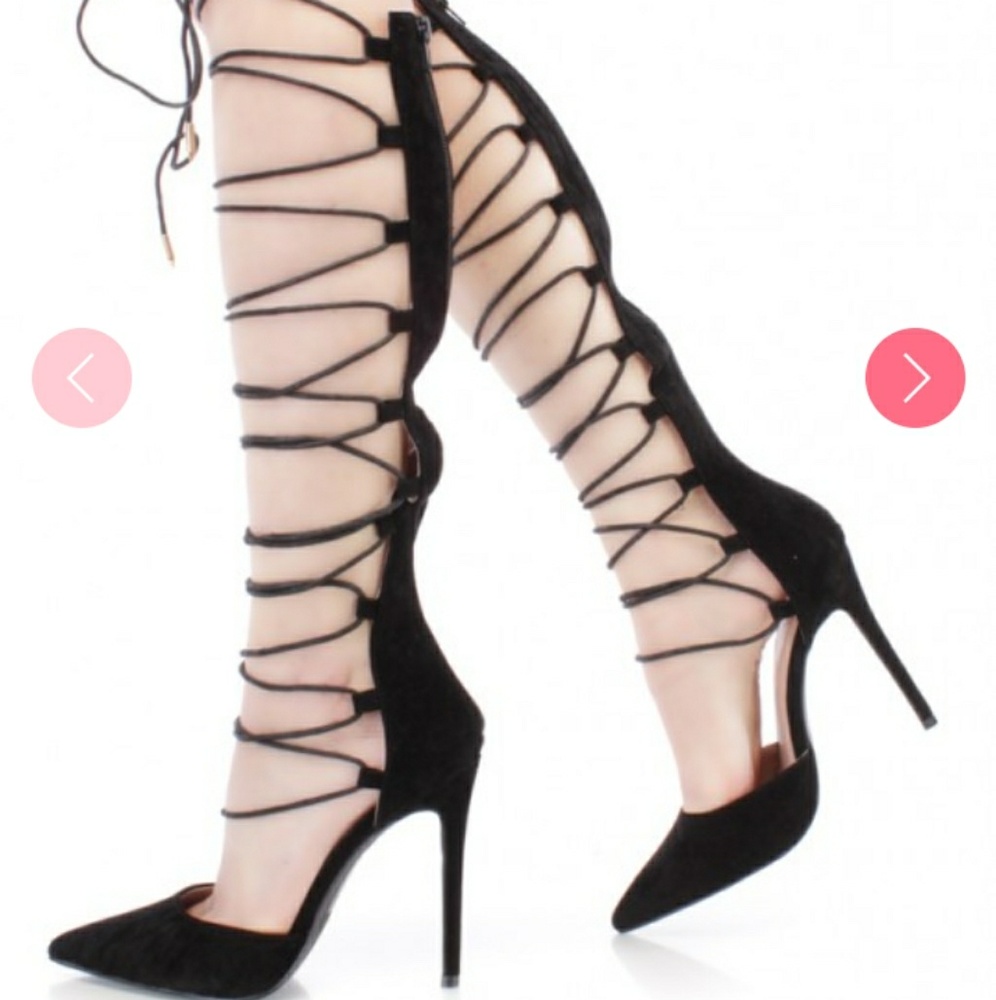 Black strappy lace up pointy heels NEVER BEEN WORN